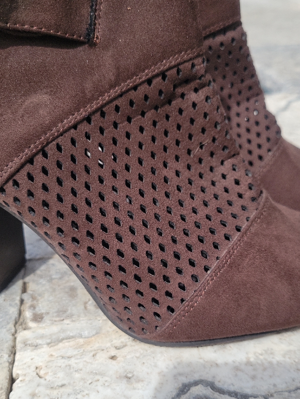 Cato Open Toe Brown Zipper Back Mesh Top Suede Look Ankle boots With Heel 7.5 - Picture 4 of 12